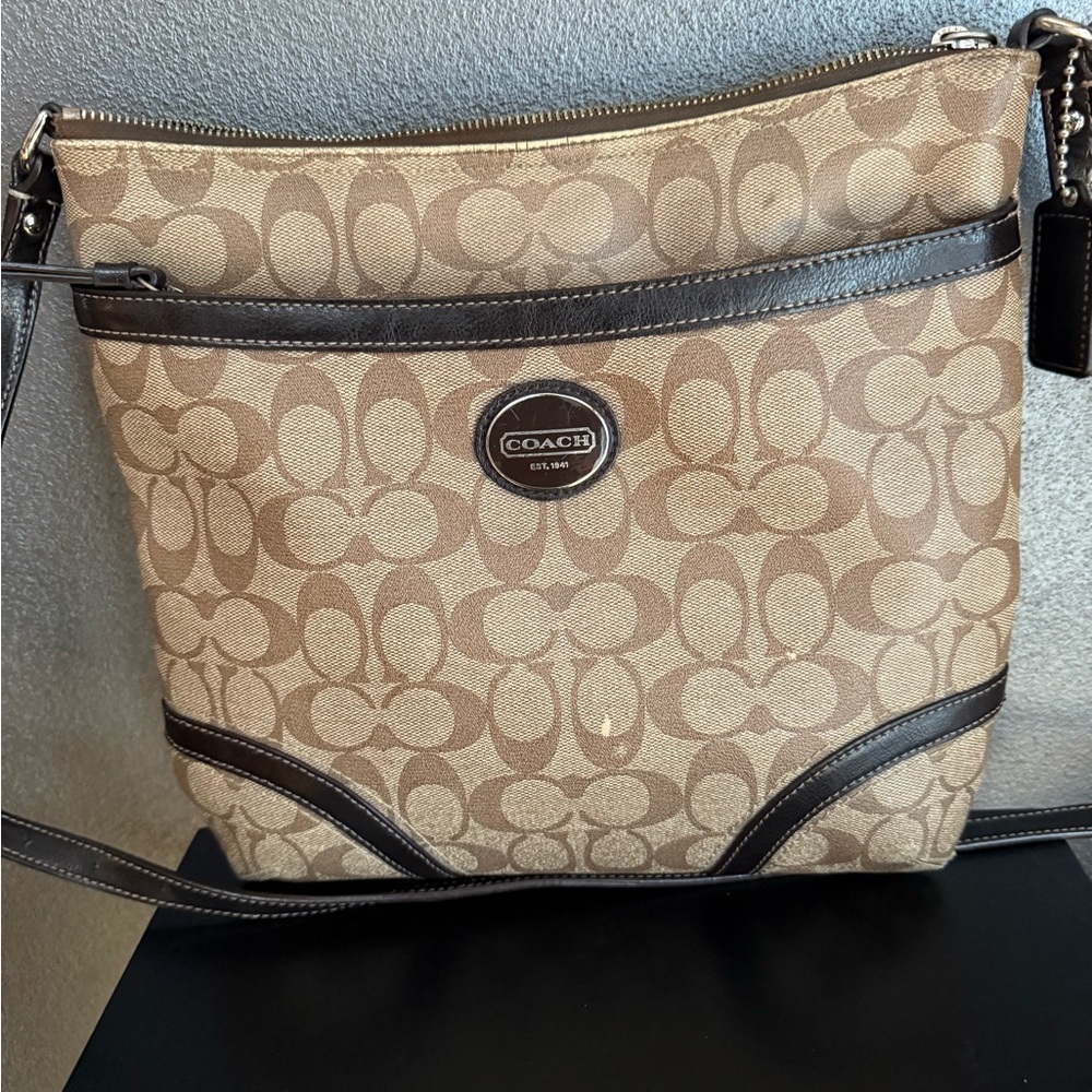 Coach Signature Brown and Tan Crossbody Bag